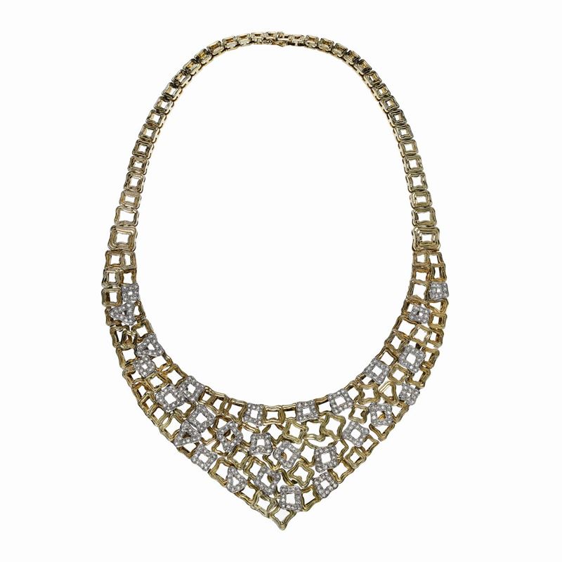 Collier in Oro Giallo 14 Kt, Oro Bianco e Diamanti