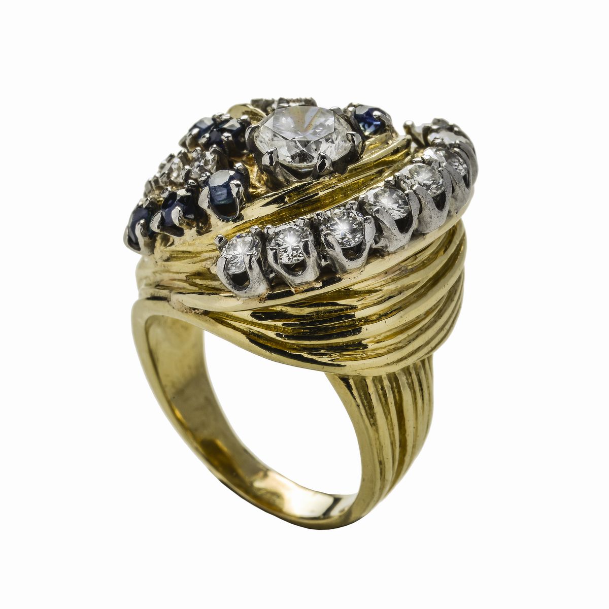 Anello in Oro Giallo, Zaffiri e Diamanti