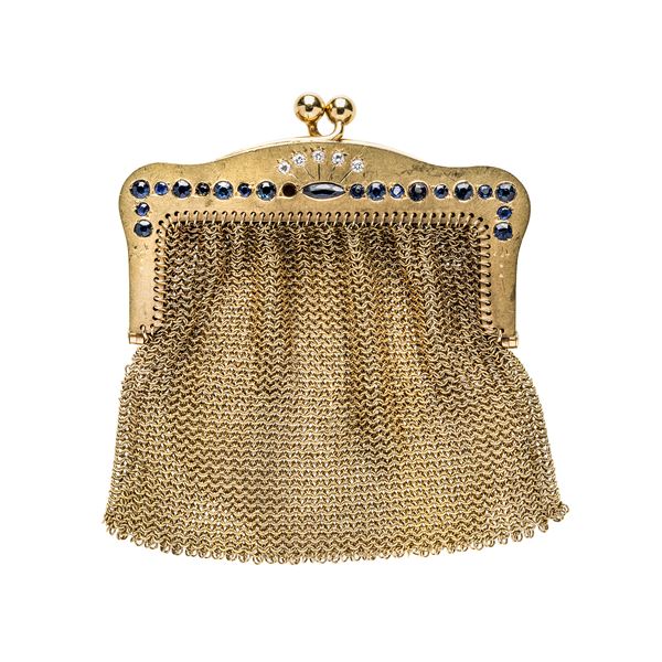 Purse in yellow gold, sapphires and diamonds