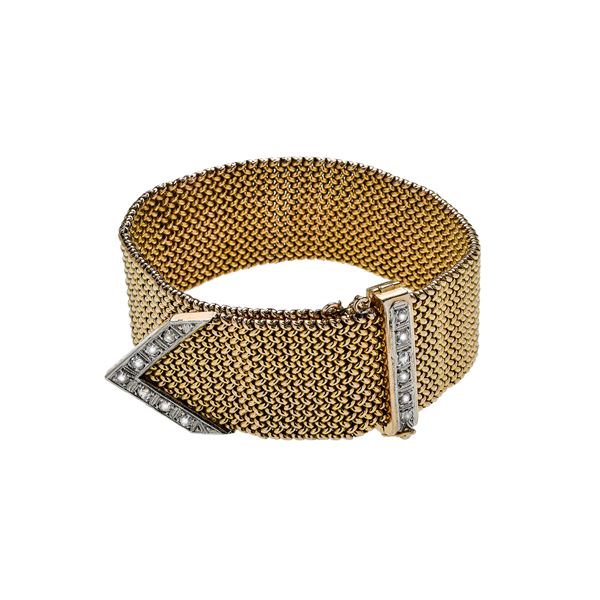 Bracelet in yellow gold, white gold and diamonds