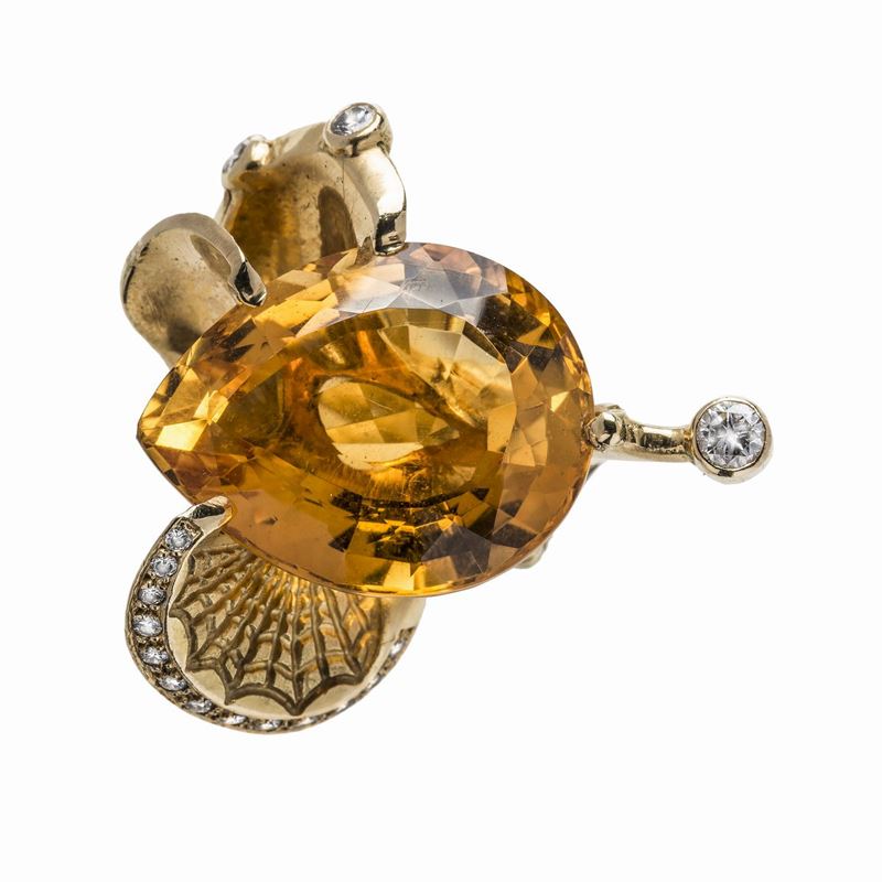 Anello Farfalla in Oro Giallo, Diamanti e Topazio Alessandro Dari