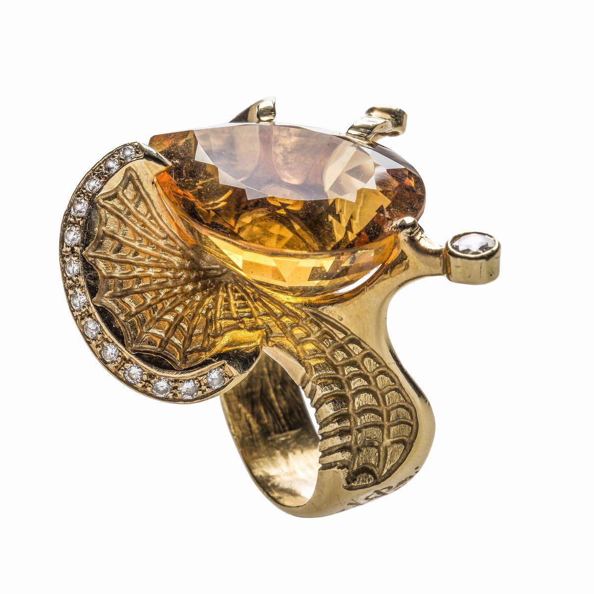 Anello Farfalla in Oro Giallo, Diamanti e Topazio Alessandro Dari