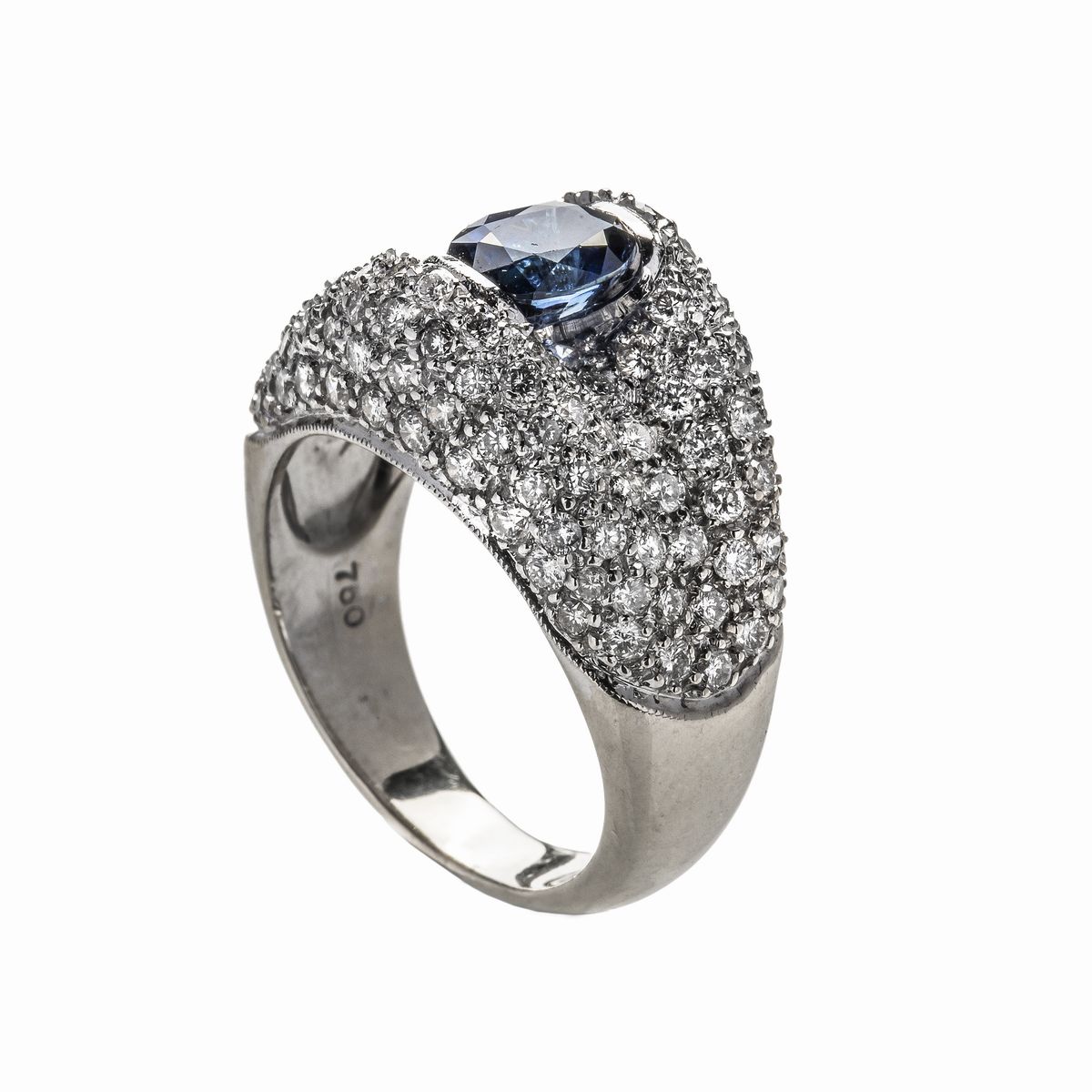 Anello in Oro Bianco, Diamanti e Zaffiro