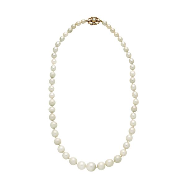 Necklace in yellow gold and freshwater natural pearls