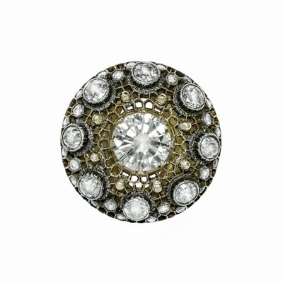 Anello in Oro Giallo, Argento e Diamanti