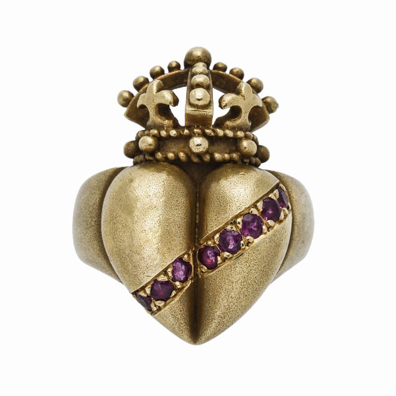 Anello con Stemma in Oro Giallo e Rubini Kieselstein