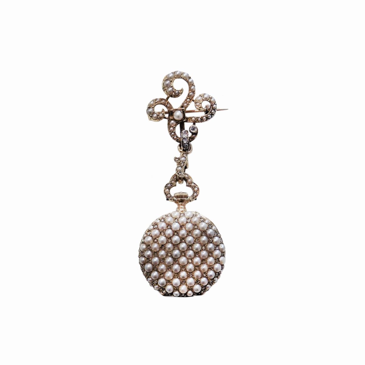 Orologio da Tasca in Oro Giallo, Diamanti e Microperle