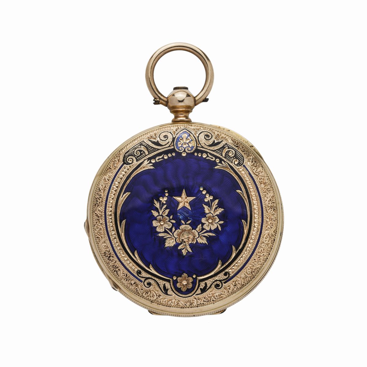 Orologio da Tasca in Oro Giallo, Smalto Blu e Diamanti