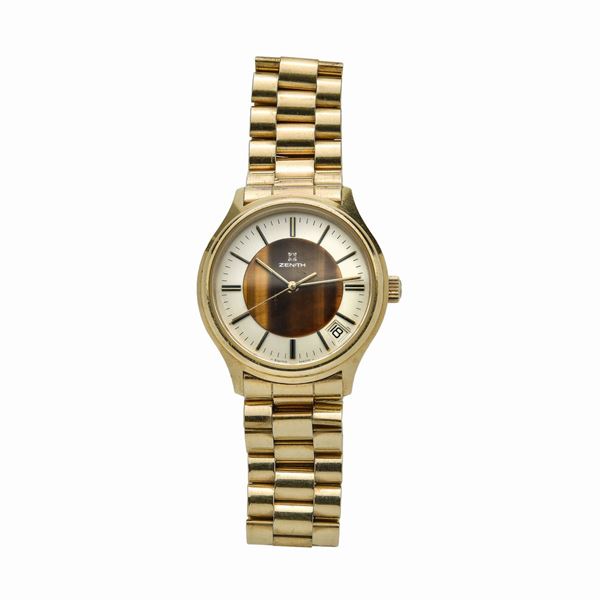 ZENITH - Orologio da polso in oro giallo e occhio di tigre Zenith