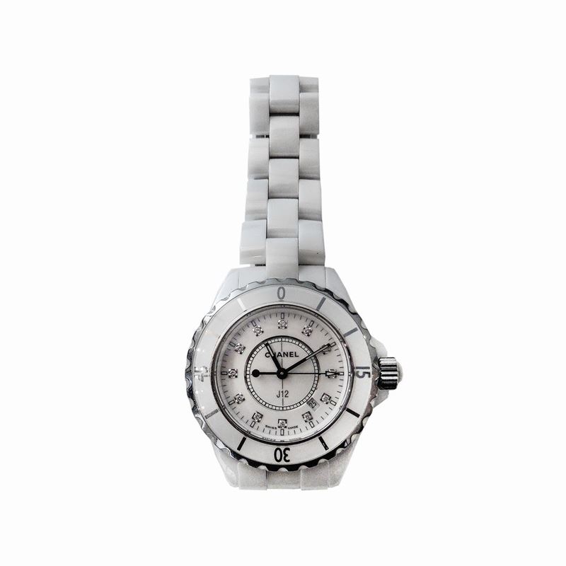 Orologio da Signora in Acciaio, Porcellana Bianca e Diamanti J12 Chanel
