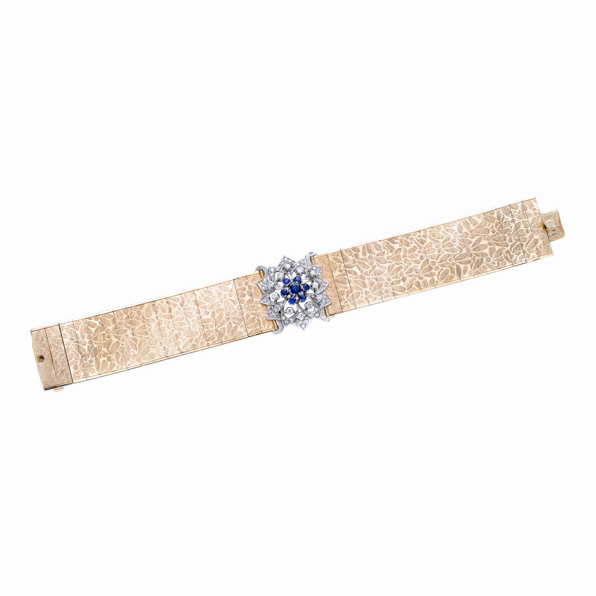 Bracciale in Oro Giallo, Oro Bianco, Diamanti e Zaffiri