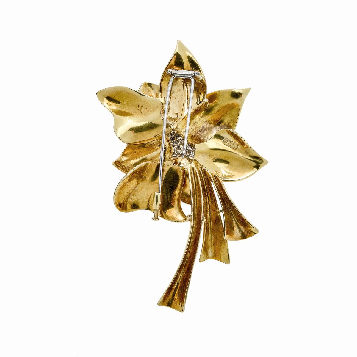 Spilla Fiore in Oro Giallo, Oro Bianco e Diamanti