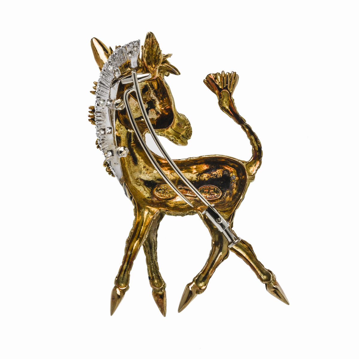 Spilla Zebra in Oro Giallo, Oro Bianco, Smalti e Diamanti Frascarolo