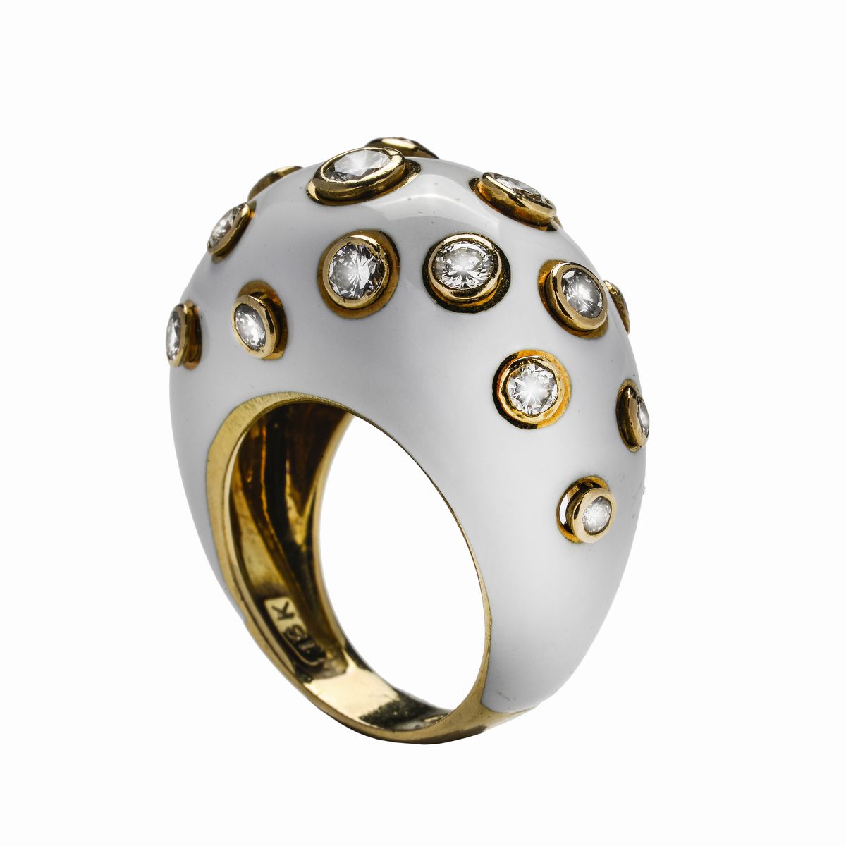 Anello in Oro Giallo, Smalto Bianco e Diamanti Christian Dior