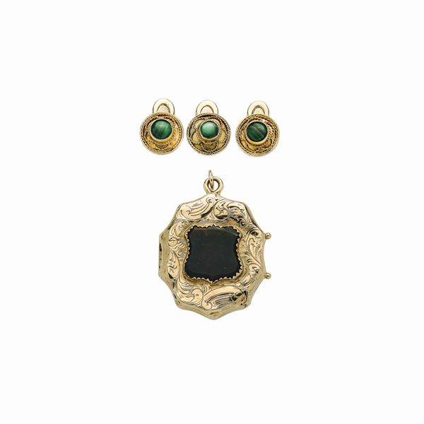 Portraiture and pair of twins in yellow gold and hard stones