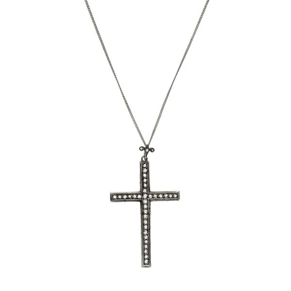 Cross in yellow gold, silver and diamonds