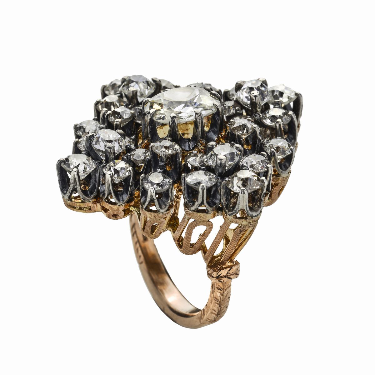 Anello in Oro Giallo, Argento e Diamanti