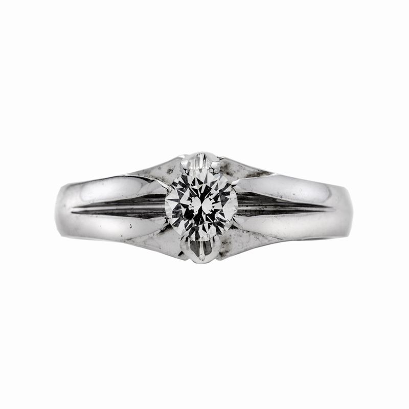 Anello Solitario in Oro Bianco e Diamante