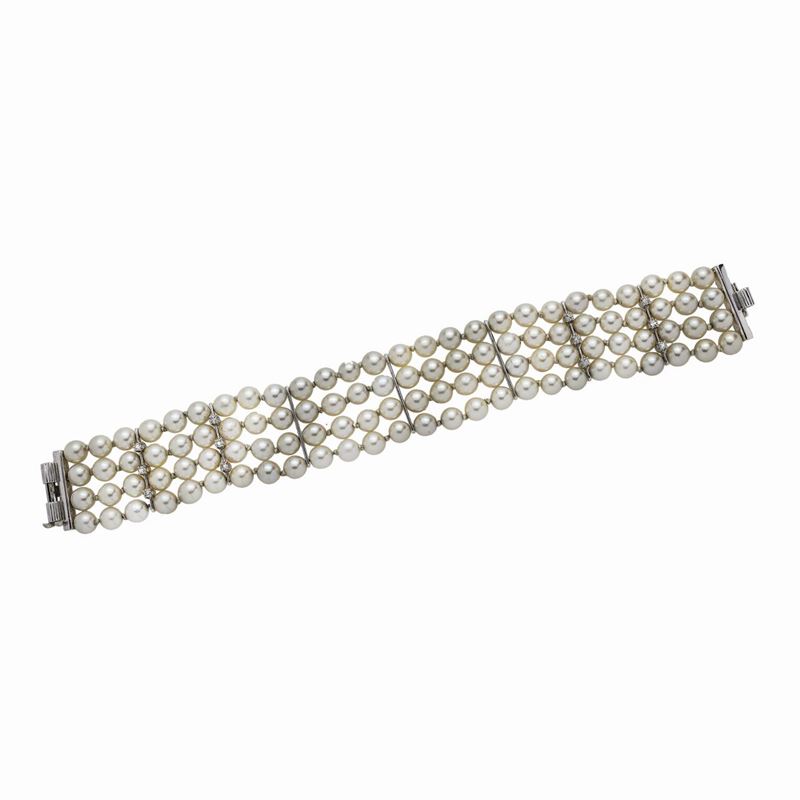 Bracciale in Perle, Oro Bianco e Diamanti