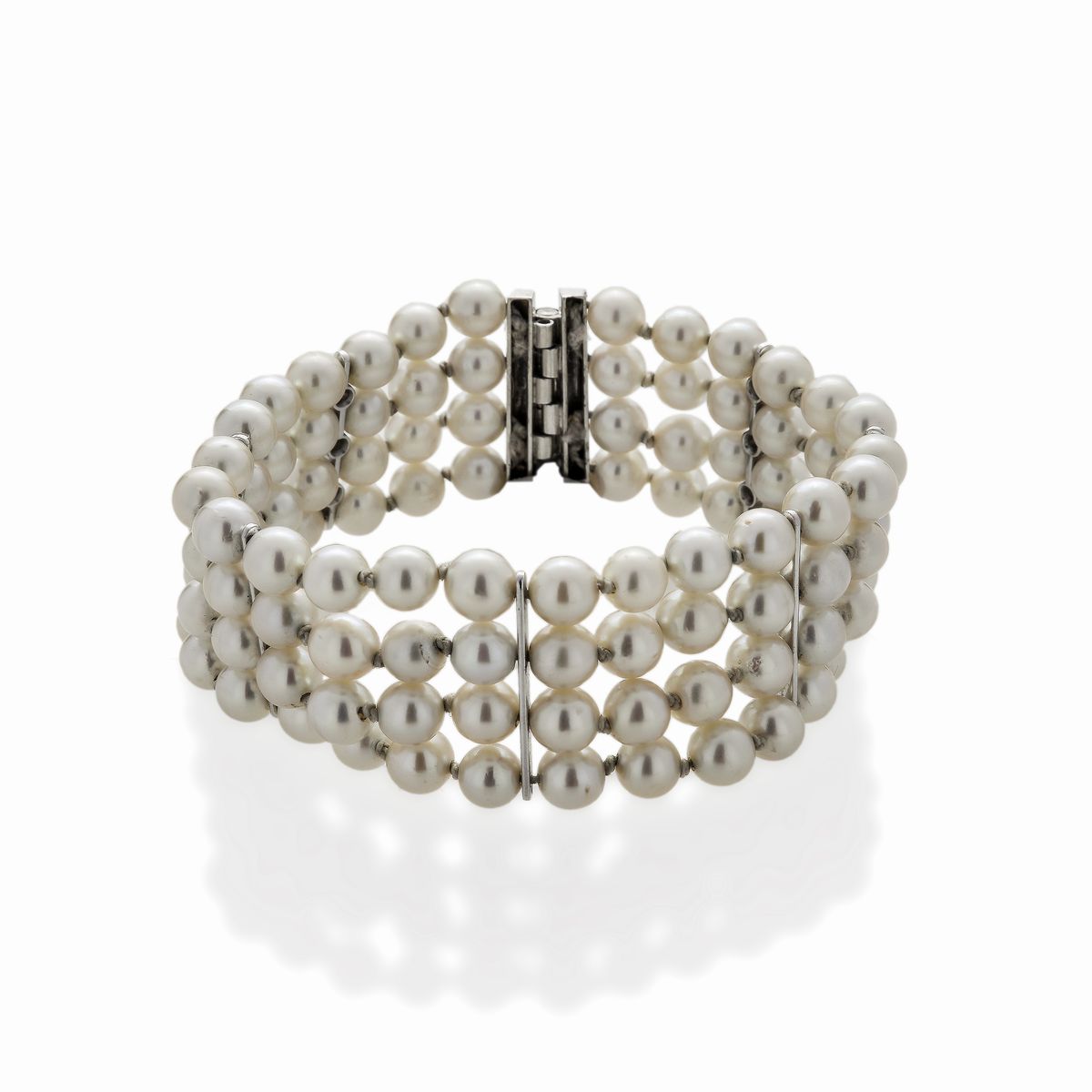 Bracciale in Perle, Oro Bianco e Diamanti