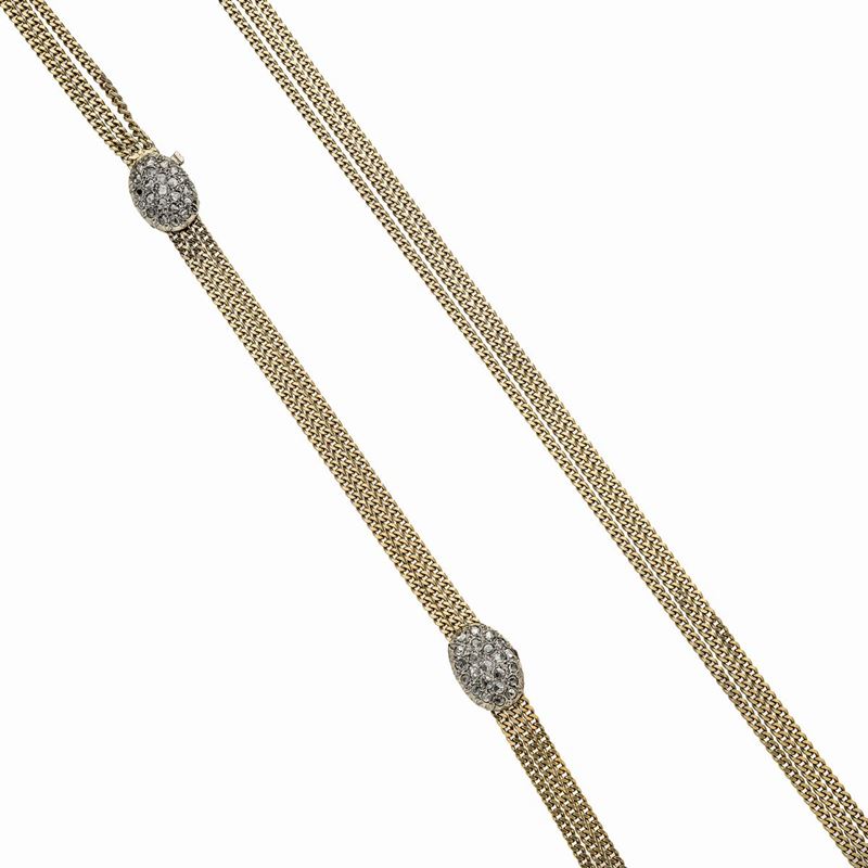 Collana Saliscendi in Oro Giallo, Argento e Diamanti