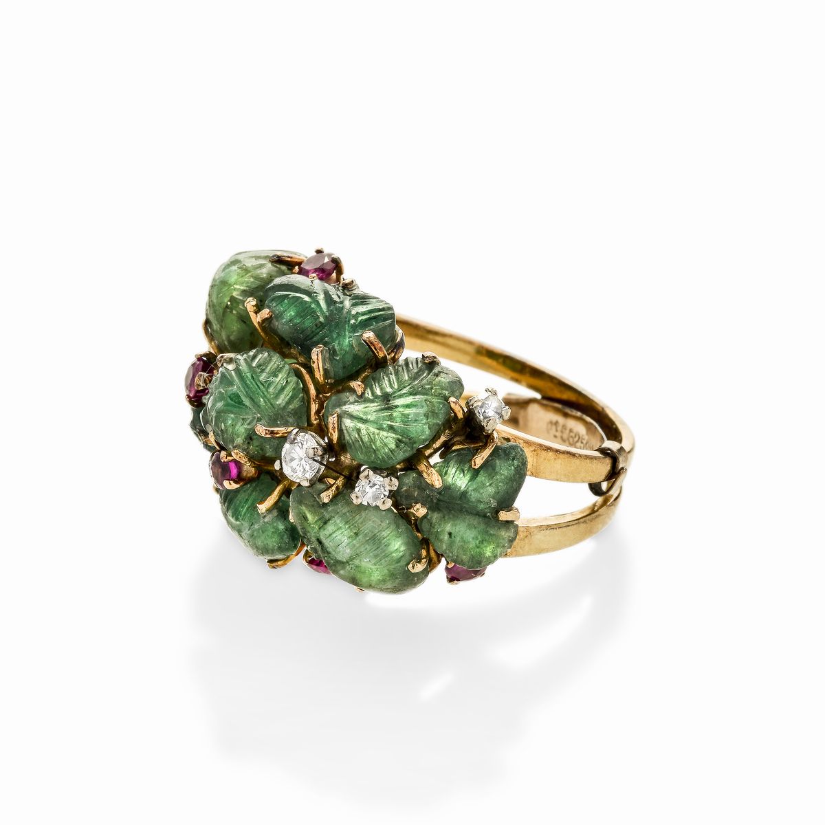 Anello Tutti Frutti in Oro Giallo, Diamanti, Rubini e Smeraldi
