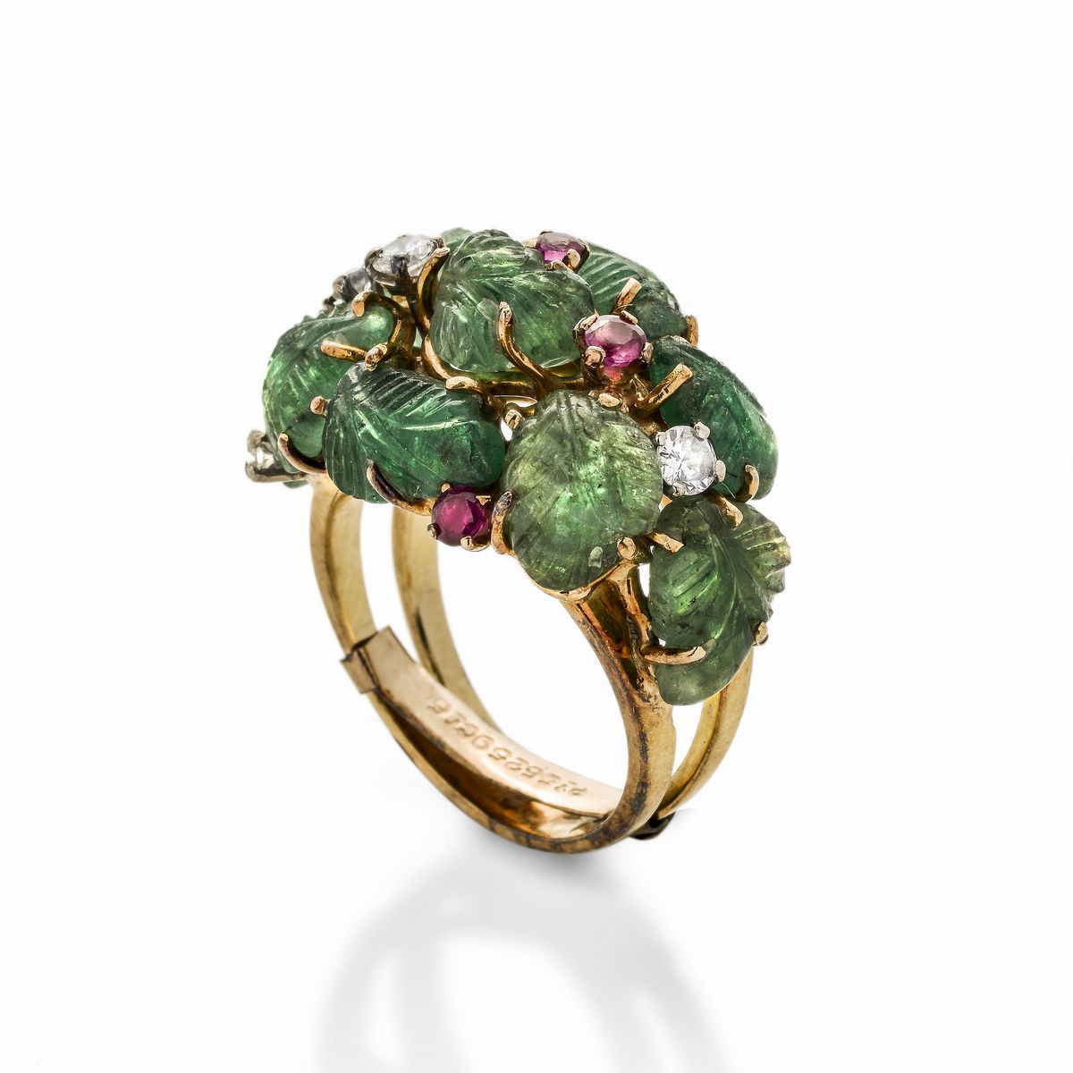 Anello Tutti Frutti in Oro Giallo, Diamanti, Rubini e Smeraldi