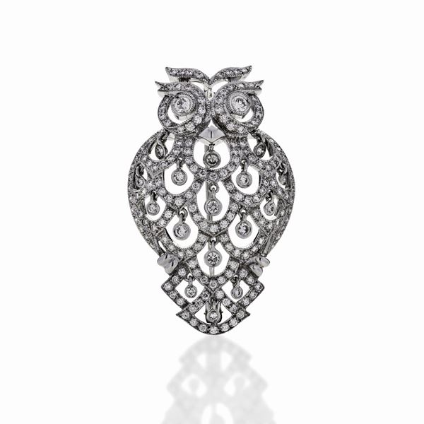 Spilla Gufo in oro bianco e diamanti