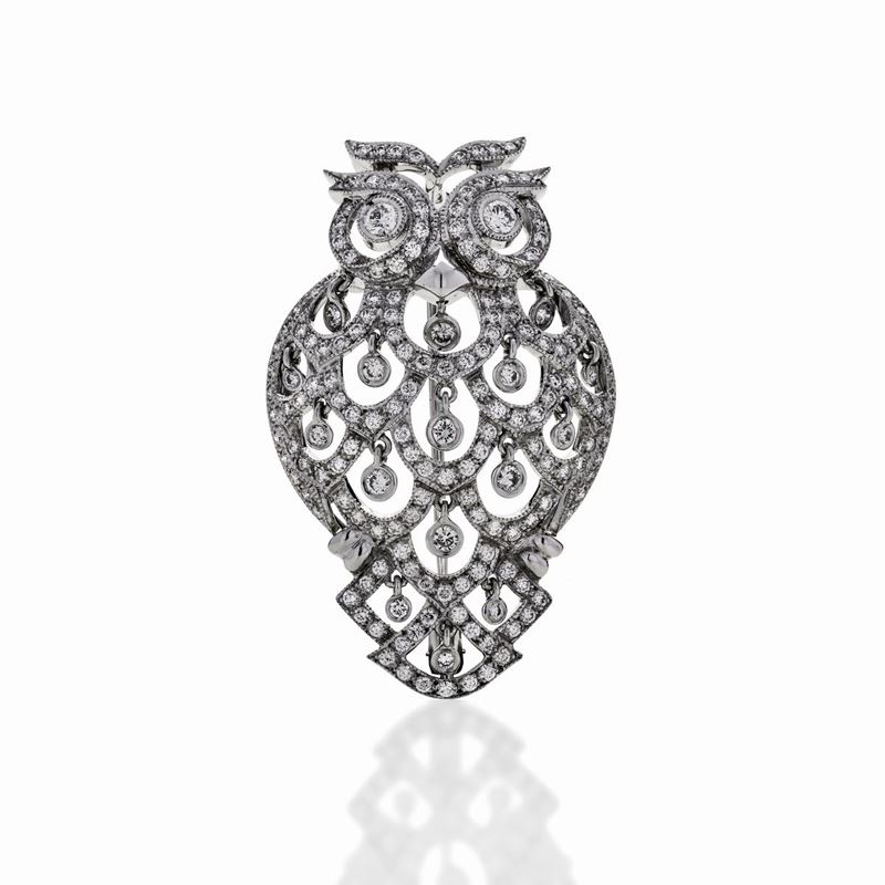 Spilla Gufo in Oro Bianco e Diamanti