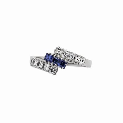 Anello in Oro Bianco, Diamanti e Zaffiri