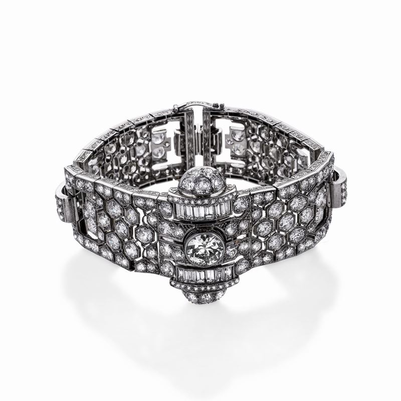 Importante Bracciale Orologio in Platino e Diamanti