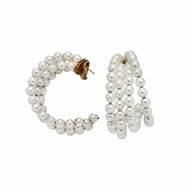 Pair of pendant earrings in yellow gold and pearls  - Auction Antique Jewellery, Modern and Watches - Curio - Casa d'aste in Firenze