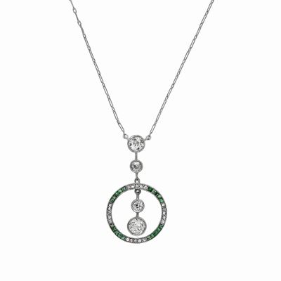 Pendente in Oro Bianco, Diamanti e Smeraldi