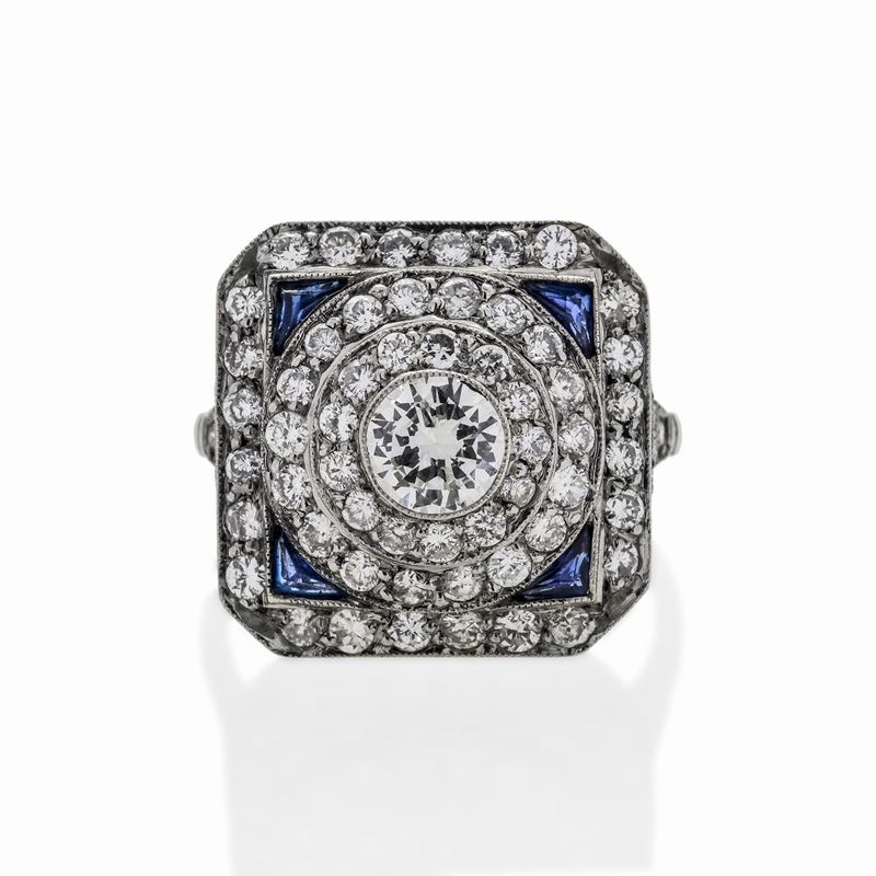 Anello in Oro Bianco, Zaffiri e Diamanti