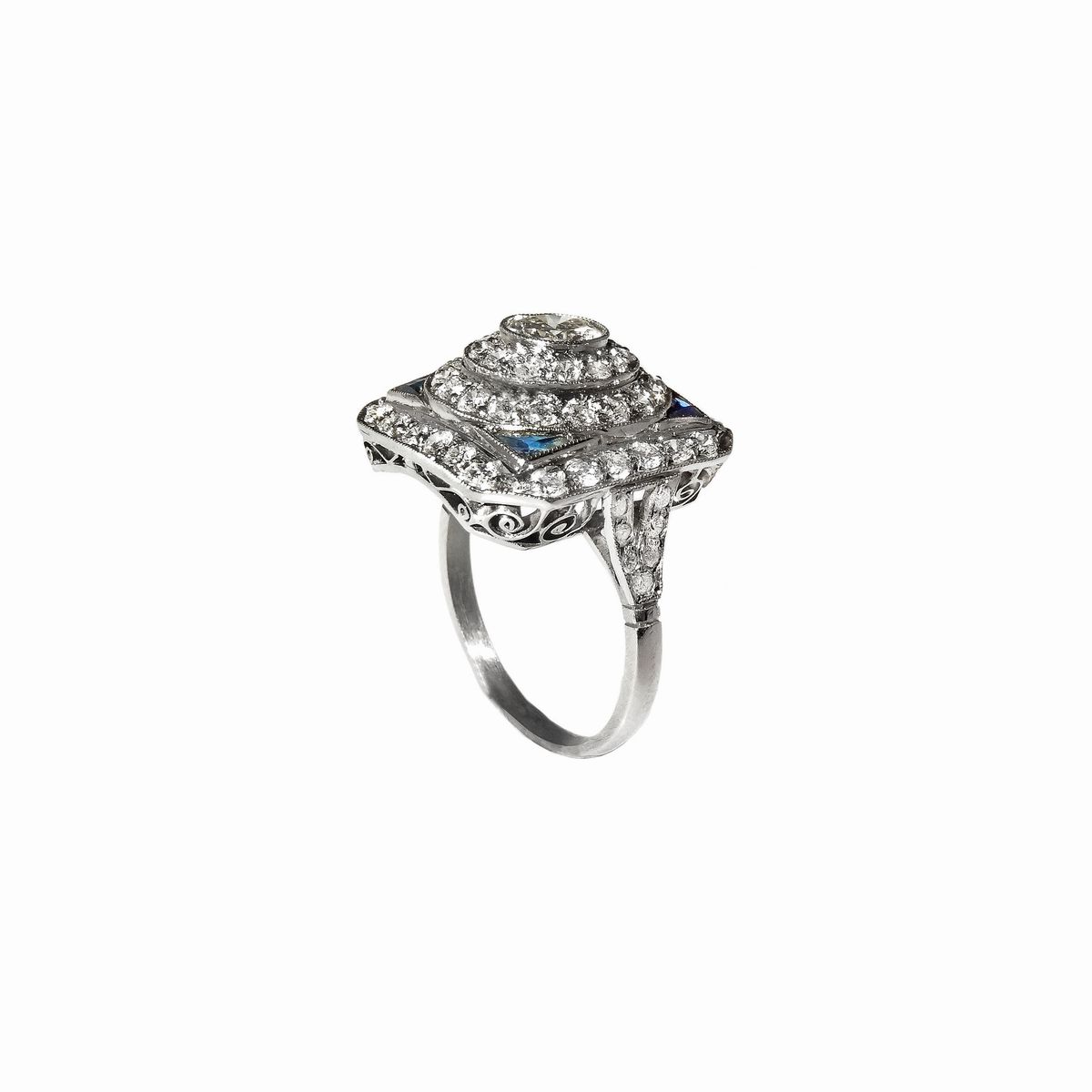 Anello in Oro Bianco, Zaffiri e Diamanti