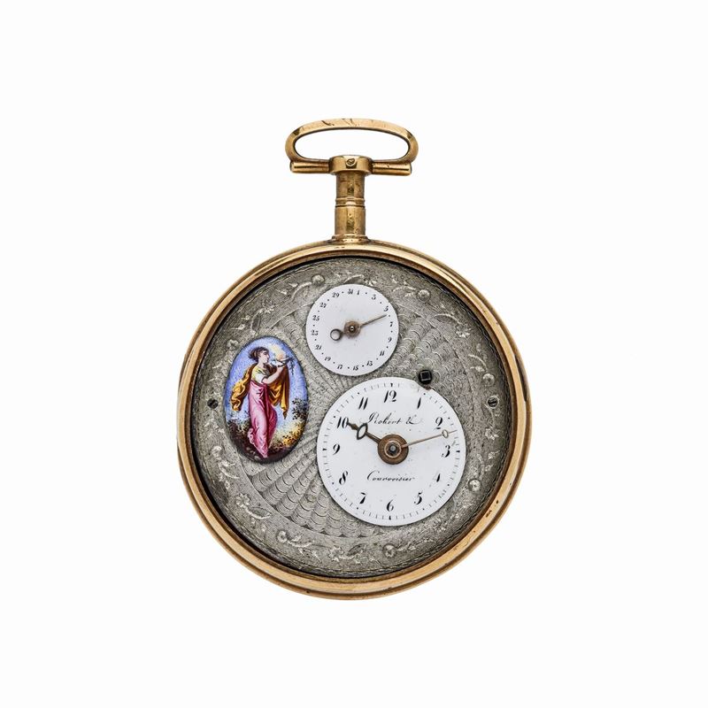 Orologio da Tasca in Oro Giallo, Argento e Miniatura Dipinta Robert U, Corvoisier