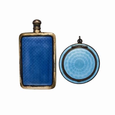 Scatola Porta Cipria e Porta Essenze in Ottone e Smalti Azzurro e Turchese