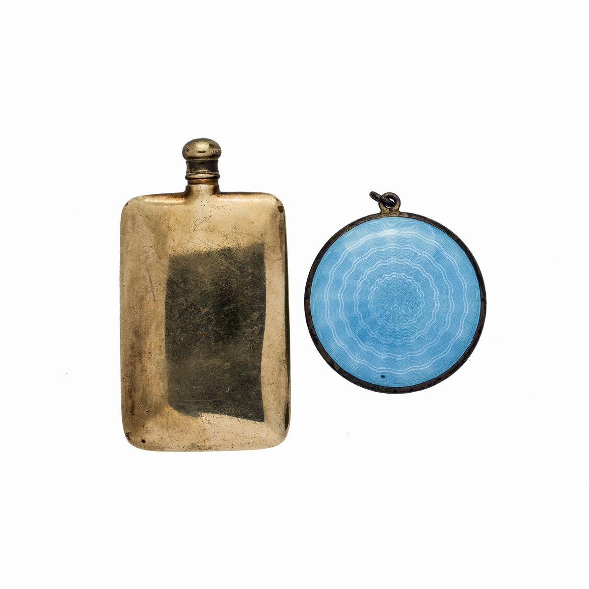 Scatola Porta Cipria e Porta Essenze in Ottone e Smalti Azzurro e Turchese