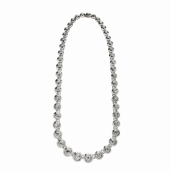 Collana in oro giallo, argento e diamanti