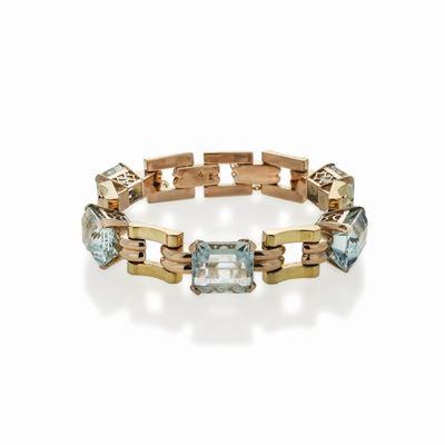 Bracciale in Oro Rosa, Oro Giallo e Acquamarina