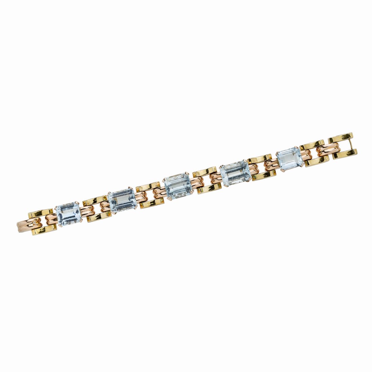 Bracciale in Oro Rosa, Oro Giallo e Acquamarina