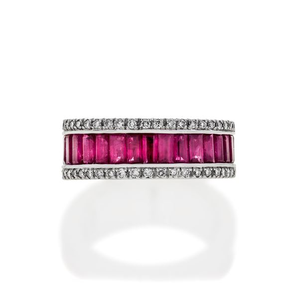 FAVERO - Ring in white gold, diamonds and rubies Favero