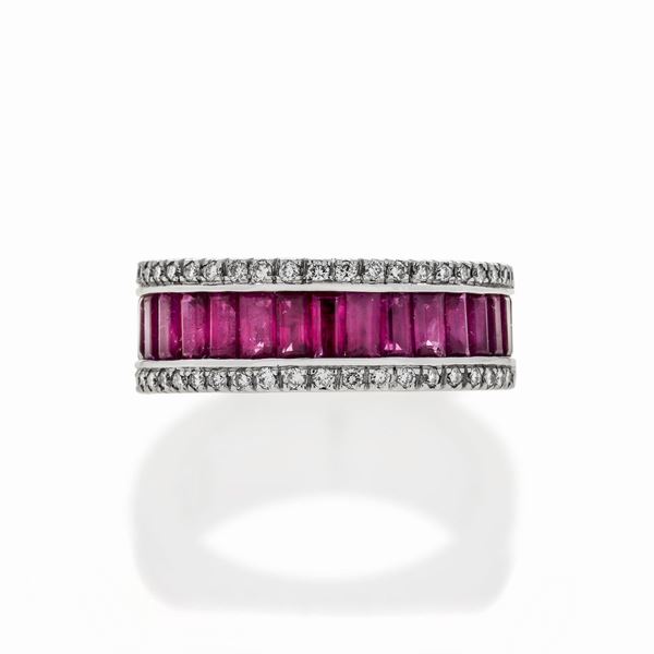 FAVERO - Ring in white gold, diamonds and rubies Favero