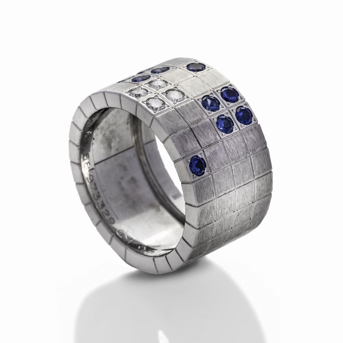 Anello in Oro Bianco, Zaffiri e Diamanti Cartier