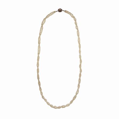 Lunga Collana Torchionne in Oro a Basso Titolo, Oro Giallo, Argento e Microperle