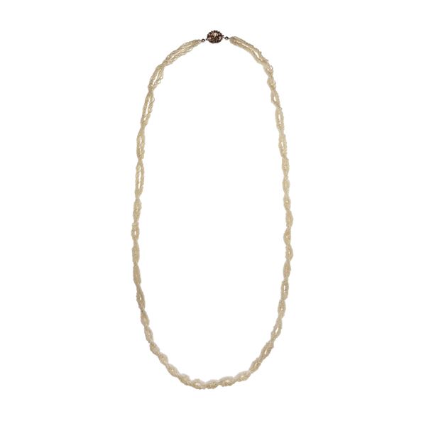 Long torchionne necklace in yellow gold, low titer gold, silver and microbeads