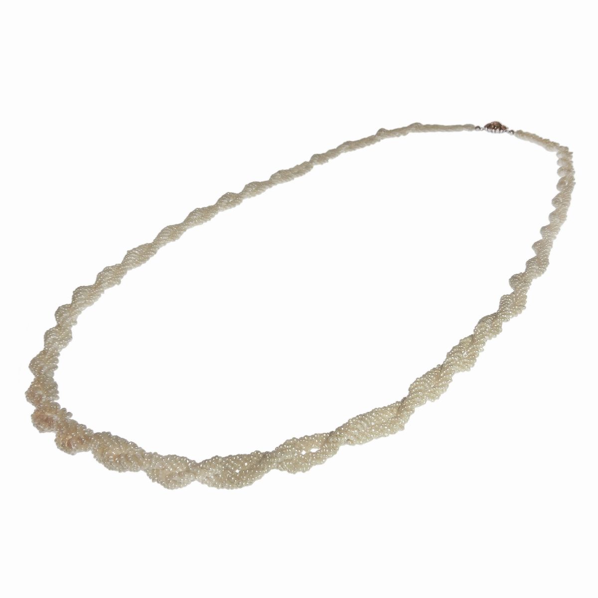 Lunga Collana Torchionne in Oro a Basso Titolo, Oro Giallo, Argento e Microperle