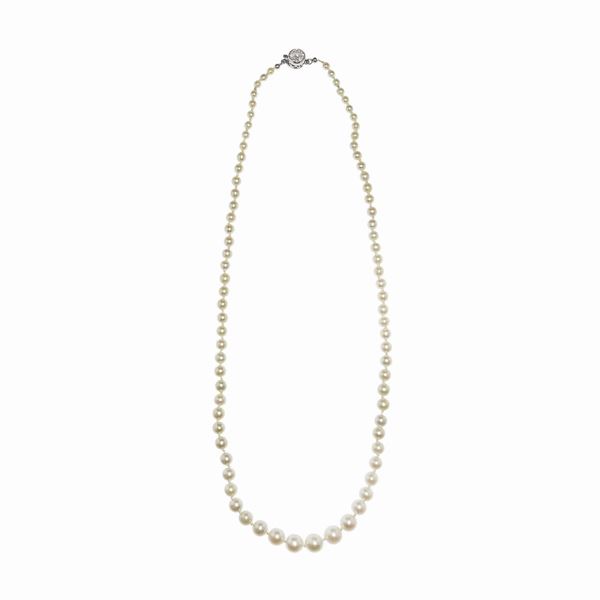 Girocollo in platino, diamante e perle naturali