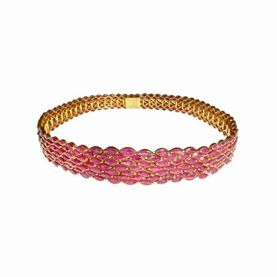 Collier De Chien in Oro Giallo e Rubini Birmani