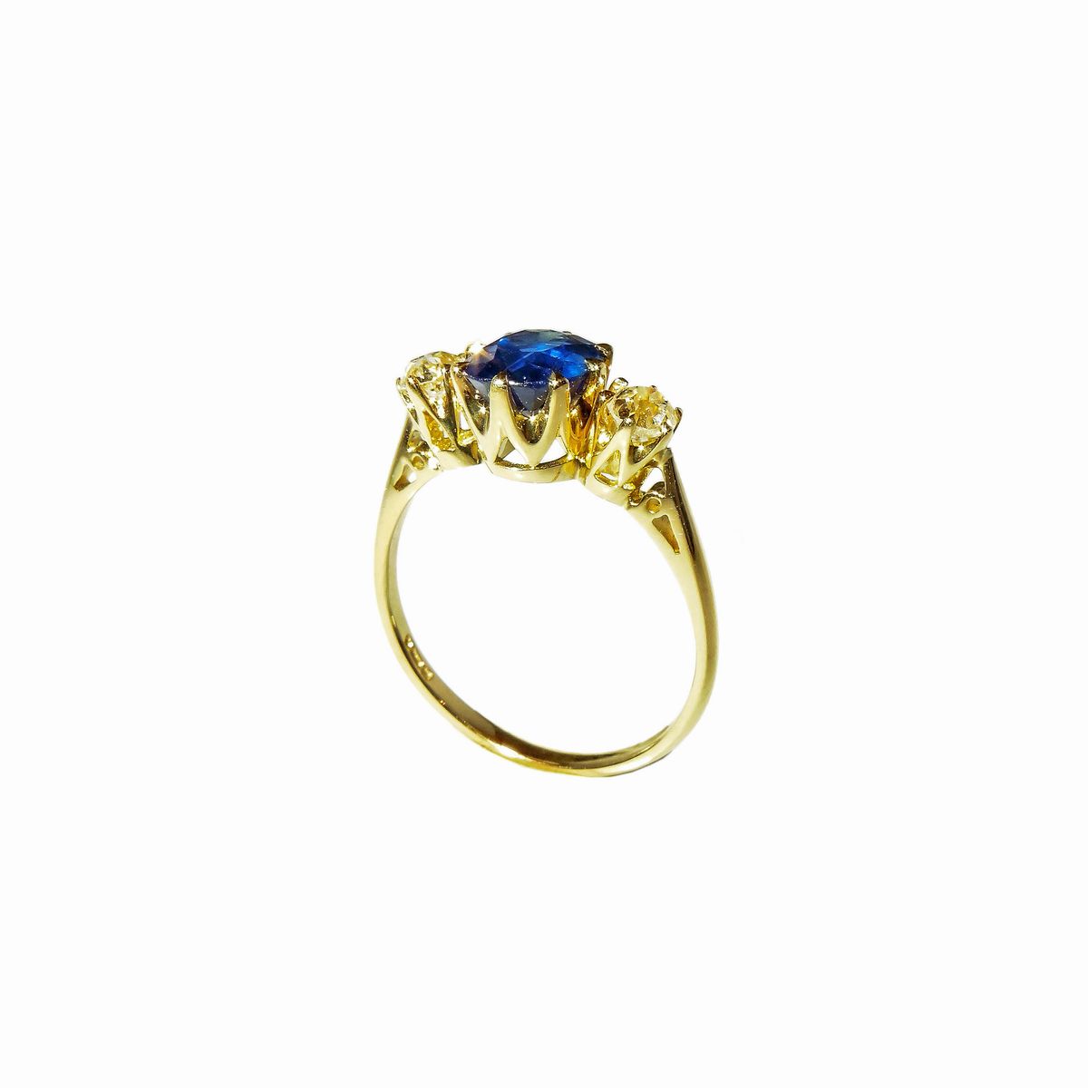 Anello in Oro Giallo, Diamanti e Zaffiro Naturale